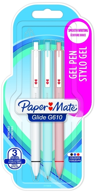 Długopis Glide G610 żel 3szt. niebieski/czarny/czerwony, Paper Mate