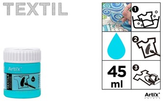 Farba do tkanin 45ml błękitna cyjan Artix PP651-15, Main Paper