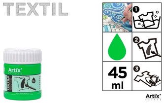 Farba do tkanin 45ml jasnozielona Artix PP651-12, Main Paper