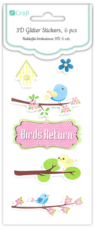 Naklejki brokatowe 3D - powrót ptaszków, 6 szt., Dp Craft
