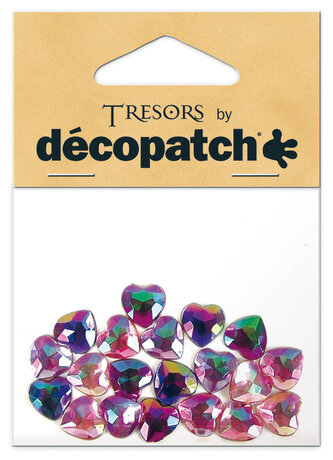Zestaw 20 szt. kryształków w kształcie serca róż/fiolet. BJS103, Decopatch
