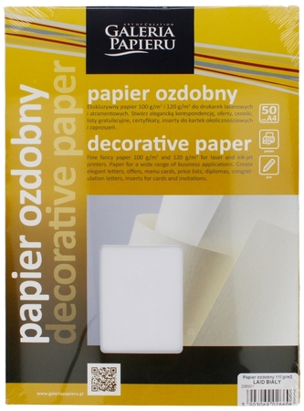 Karton ozdobny Laid biały 50 ark. A4 110 g/m2, Galeria Papieru