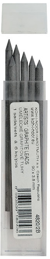 Grafity 3,8mm 2B Grafitowy Artystyczny pud. 6 szt., Koh-I-Noor