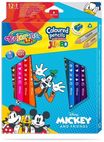 Kredki ołówkowe trójkątne 12+1-kol. Jumbo Disney Kids Colorino Mickey, Patio
