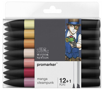 Markery dwustr. ProMarker zest. 12+1 kol.Manga Steampunk 0290143, Winsor&Newton;