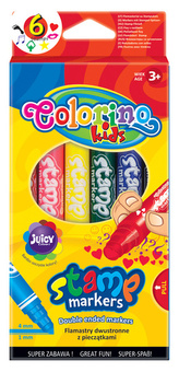 Flamastry 6-kol. dwustronne z pieczątkami Colorino kids, Patio