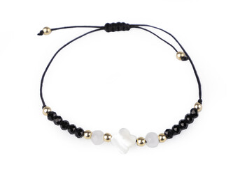 Náramek shamballa s perletí a broušenými korálky - 1 ks - 7 černá