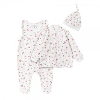 Bavlněná 3D sada, dupačky s košilkou + čepička, Amélie, bílá/růžová, vel. 62; 62 (2-3m)