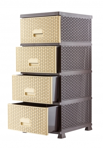 Mega Plast, RAF komoda polyratan, se zásuvnými šuplíky, 44 x 37 x 90,5 cm, wenge/krém