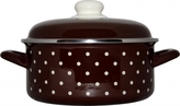 Metalac Hnědý puntík, mělký smaltovaný kastrol Standard s poklicí 14 cm, 1 l