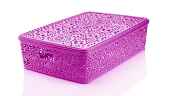 Mega Plast, Košík MONAKO L s víkem, 10,2 x 40,3 x 27 cm, růžový