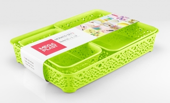 Mega Plast, Set košíky MONAKO XS + S + M, 6,5 x 36 x 27 cm, světle zelený