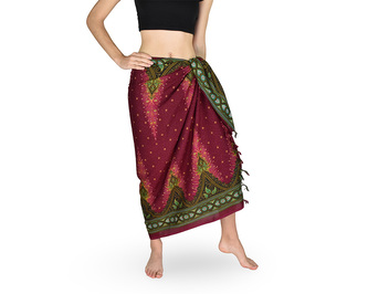 Sarong - Pareo KUJAKU, paví pera, červená