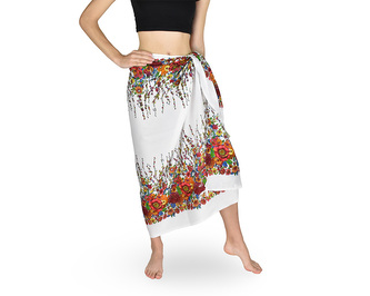 Sarong - Pareo TANKA, bílý, červené květy