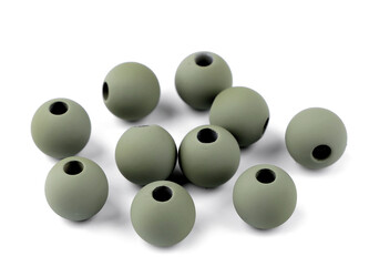 Plastové korálky matné, pogumovaný povrch Ø16 mm - 10 ks - 4 zelená khaki
