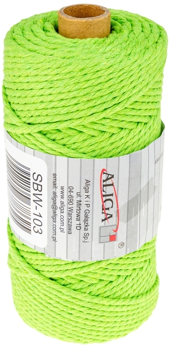 Sznurek bawełniany SBW-103 jasnozielony 3mm x 100m (splot 21 nitek), Aliga