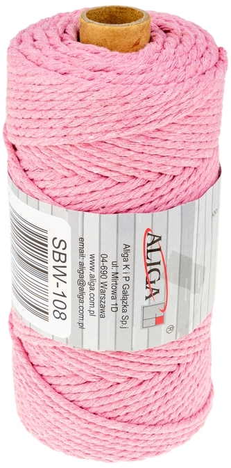 Sznurek bawełniany SBW-108 różowy 3mm x 100m (splot 21 nitek), Aliga
