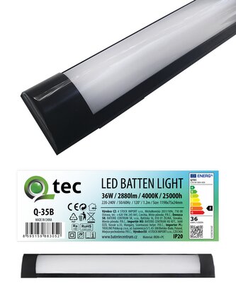 Q-35B 36W LED BATTEN LIGHT podlinkové světlo - černé QTEC 120cm Q-35B 36W LED BATTEN LIGHT podlinkové světlo - černé QTEC 120cm