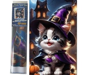 Diamantové malování Kočka ve fialovém 30 x 40 cm