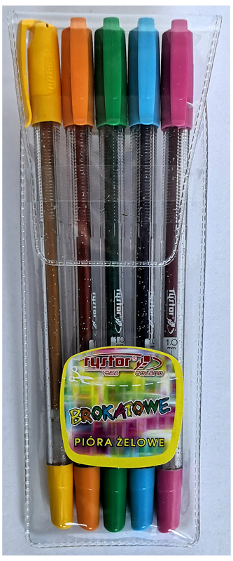 Długopisy żelowe Gz-031 kpl. 5-kol. brokatowych, Rystor