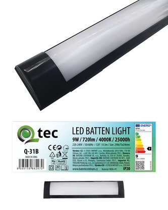 Q-31B 9W LED BATTEN LIGHT podlinkové světlo - černé QTEC 30cm