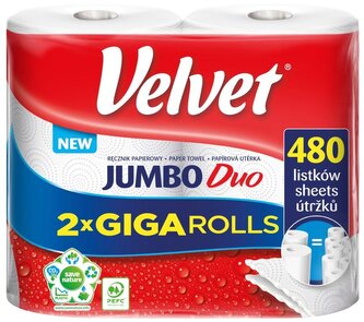 Ręcznik kuchenny biały 2-warstwowy Jumbo Duo 240 listków op. 2 rolki, Velvet
