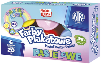 Farby plakatowe pastelowe 6-kol 20 ml Standard box, Astra