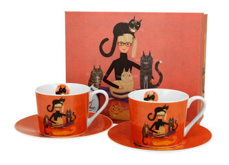 2 filiżanki elegant ze spodkami Koci Świat CINDY I KOTY