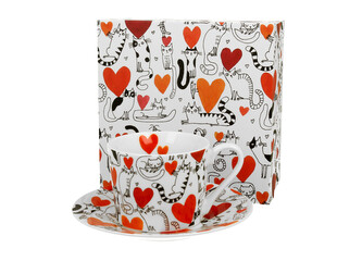 Filiżanka ze spodkiem elegant Koci Świat SERCA Filiżanka ze spodkiem elegant Koci Świat SERCA