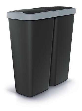 Odpadkový koš Prosperplast COMPACTA Q DUO, 50 l černý se světle šedým víkem
