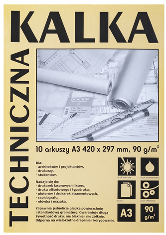 Kalka techniczna A3 90 g/m2 Diamant 10 ark., Sihl