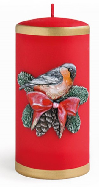 Świeca ZIMOWY PTASZEK walec duży 7x17,5cm parafinowa czerwona