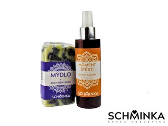 Výhodný Set: Bytový Parfém Moment Štěstí + Přírodní Mýdlo s Aktivním Uhlím Fialové