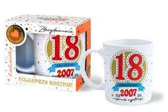 Kubek Premium Q 1021 Urodziny 18 (czerwona osiemnastka, cyfry, roczniki)