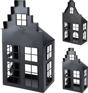 LATARNIA DOM 41cm CZARNY 2wzory