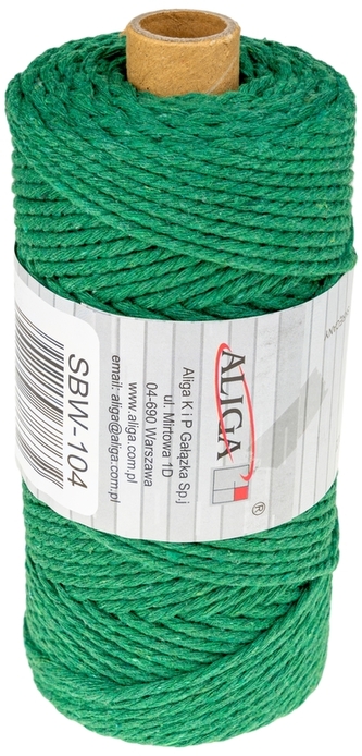Sznurek bawełniany 3mm x 100m zielony SBW-104,splot 21 nitek, Aliga