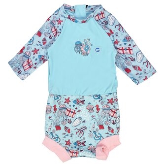 Splash About Plavky Happy Nappy kostýmek 3/4 rukáv Sunsuit Moře Vel. M ( 3-8 měs.)