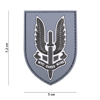 Gumová nášivka 101 Inc znak SAS Who Dares Wins - šedá