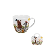 Porcelánový hrnek v košíku - psí piknik, 460 ml