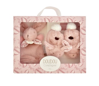 Doudou Dárková sada růžová Plyšový zajíček a botičky
