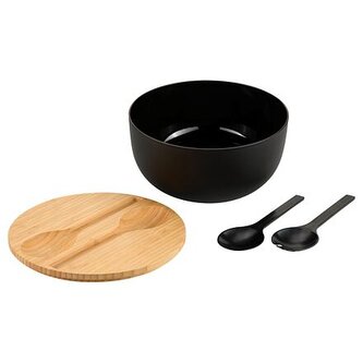 Mísa na ovoce a salát s příborem a bambusovým víkem, Ø 24 cm, černá KESPER 58470 Mísa na ovoce a salát s příborem a bambusovým víkem, Ø 24 cm, černá KESPER 58470