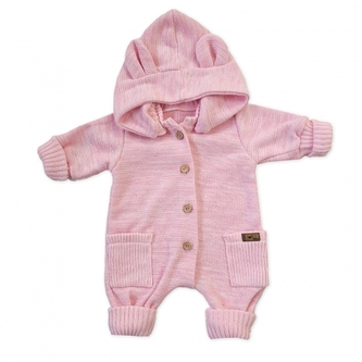 Dětský pletený overálek s odepínací kapucí - baby pink; 56/62 (0-3m)