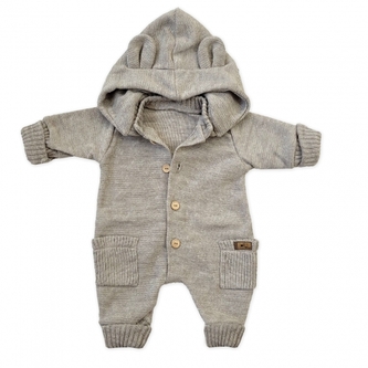 Dětský pletený overálek s odepínací kapucí - oříškový; 56/62 (0-3m)