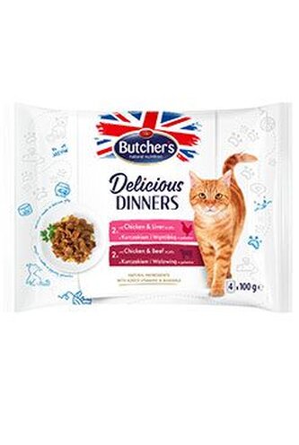 Butcher's Cat Delic.Dinners kuř+ját/kuř+hov kaps4x100g