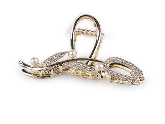 Skřipec do vlasů kovový s broušenými kamínky - 1 ks - 3 zlatá sv.