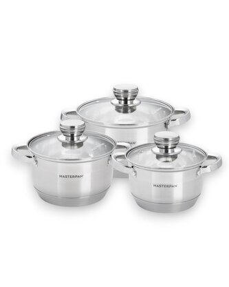 Nerezová sada hrnců s poklicemi – 6 ks 2 l, 3 l,4 l