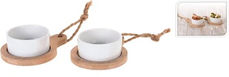 Sada 2 ks servírovacích misek s dřevěnými podnosy