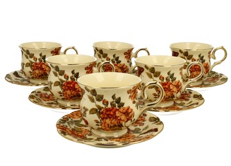 ECRU 6 filiżanek ze spodkami HERBAL ROSES