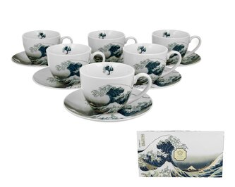6 filiżanek ze spodkami THE GREAT WAVE inspired by K. Hokusai