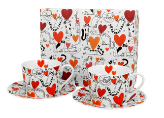 2 filiżanki ze spodkami Koci Świat SERCA